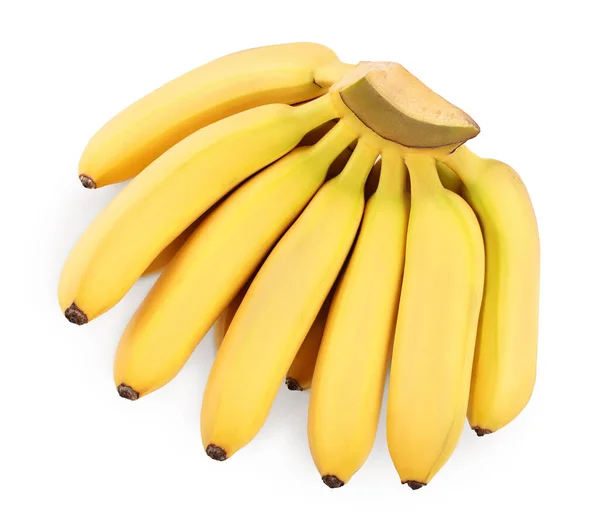 Baby-Bananenstrauß isoliert auf weißem Hintergrund mit Clipping-Pfad und voller Schärfentiefe. Ansicht von oben. flache Lage — Stockfoto