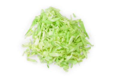 Kırpılmış yeşil lahana, beyaz arka planda izole edilmiş. Kırpma yolu ve geniş bir alan. Üst Manzara. Düz yatıyordu.