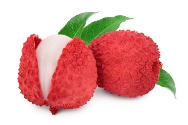 Lychee meyvesi kırpma yolu ve tam derinlik ile beyaz arkaplanda izole