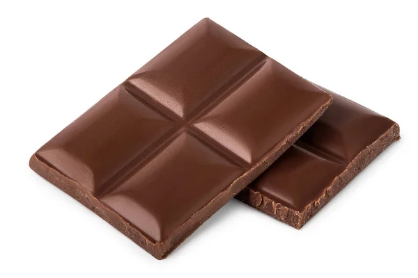 Pequeñas piezas de chocolate negro aisladas sobre fondo blanco con camino de recorte — Foto de Stock