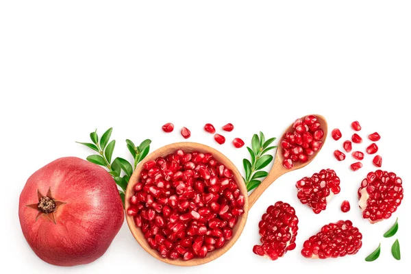 Pomegranate isolated on white background with clipping path and full depth of field. Top view with copy space for your text. Flat lay — Stock Photo, Image