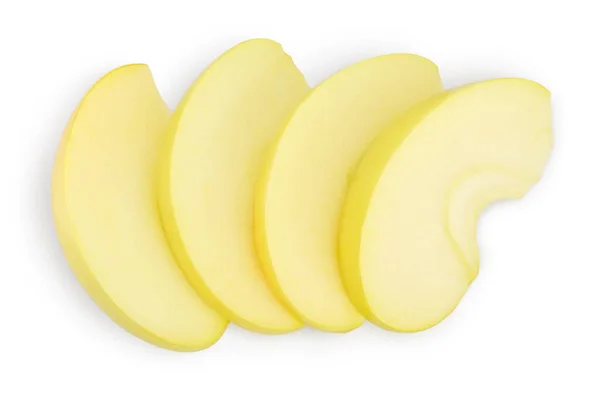 Жовті скибочки яблук ізольовані на білому тлі з відсічним контуром і повною глибиною різкості. Вид зверху. Плоский прошарок — стокове фото