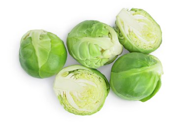 Brüksel lahanaları kırpma yolu ve tam derinlikteki beyaz zemin üzerinde izole edilmiştir. Üst Manzara. Düz yatıyordu