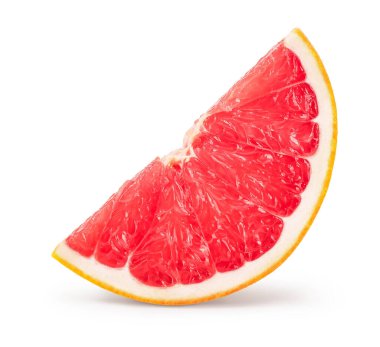 Beyaz arka planda izole edilmiş greyfurt dilimi. Kırpma yolu ve tam derinlikteki alanla