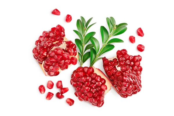 Pomegranate peaces isolated on white background with clipping path and full depth of field. Top view. Flat lay — Stock Photo, Image