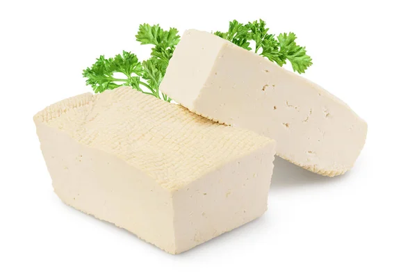 Tofu cheese isolated on white background with clipping path and full depth of field, — Stock Photo, Image