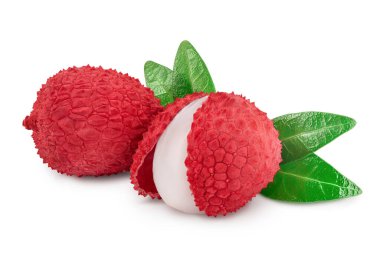 Lychee meyvesi kırpma yolu ve tam derinlik ile beyaz arkaplanda izole