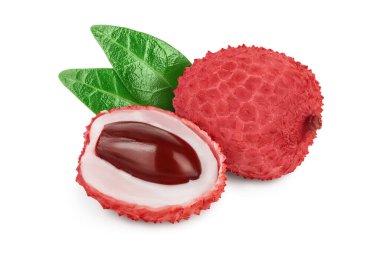 Lychee meyvesi kırpma yolu ve tam derinlik ile beyaz arkaplanda izole