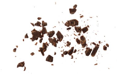 Beyaz arka planda rendelenmiş çikolata. Üst görünüm