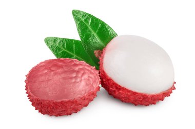 Lychee meyvesi kırpma yolu ve tam derinlik ile beyaz arkaplanda izole