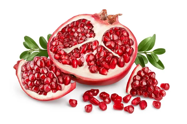 Pomegranate half isolated on white background with clipping path and full depth of field. — Stock Photo, Image