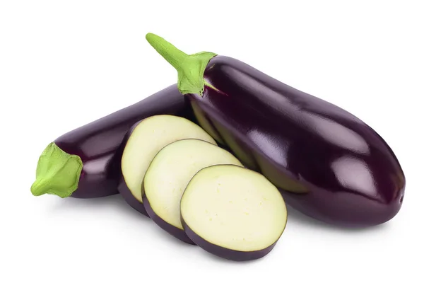 Aubergine of aubergine geïsoleerd op witte achtergrond met knippad en volle velddiepte — Stockfoto