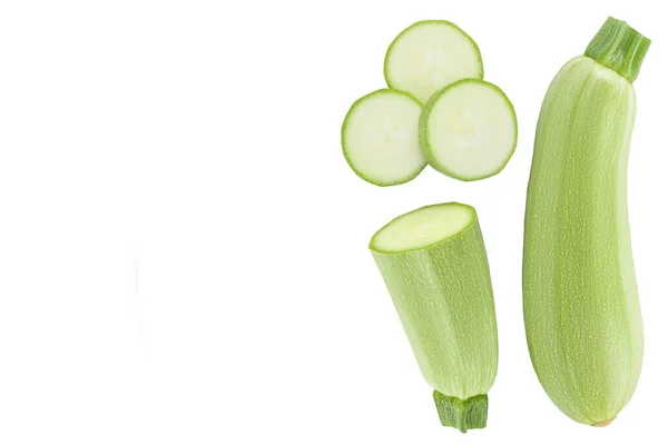 Courgette of merg geïsoleerd op witte achtergrond. Bovenaanzicht met kopieerruimte voor uw tekst. Vlakke plaat — Stockfoto