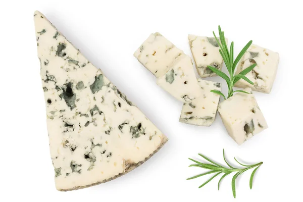 Blue cheese isolated on white background with clipping path and full depth of field. Top view. Flat lay. — Stock Photo, Image