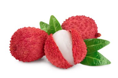 Lychee meyvesi kırpma yolu ve tam derinlik ile beyaz arkaplanda izole