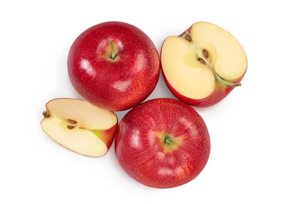 Červené jablko s poloviční izolací na bílém pozadí s odstřihovací pěšinou a plnou hloubkou pole. Horní pohled. Plocha. — Stock fotografie