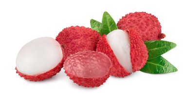 Lychee meyvesi kırpma yolu ve tam derinlik ile beyaz arkaplanda izole