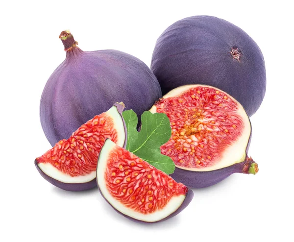 Fresh fig fruit and half isolated on white background — Stock Photo, Image