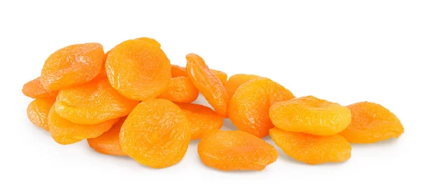 Gedroogde abrikozen geïsoleerd op witte achtergrond met knippad en volle velddiepte. — Stockfoto
