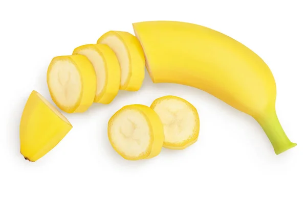 Banane isoliert auf weißem Hintergrund mit Clipping-Pfad und voller Schärfentiefe. Ansicht von oben. Flache Lage. — Stockfoto