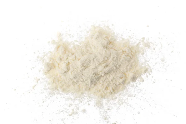 Pile of flour isolated on white background. Top view. Flat lay — Stock Photo, Image