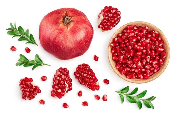 Pomegranate isolated on white background with clipping path and full depth of field. Top view. Flat lay — Stock Photo, Image