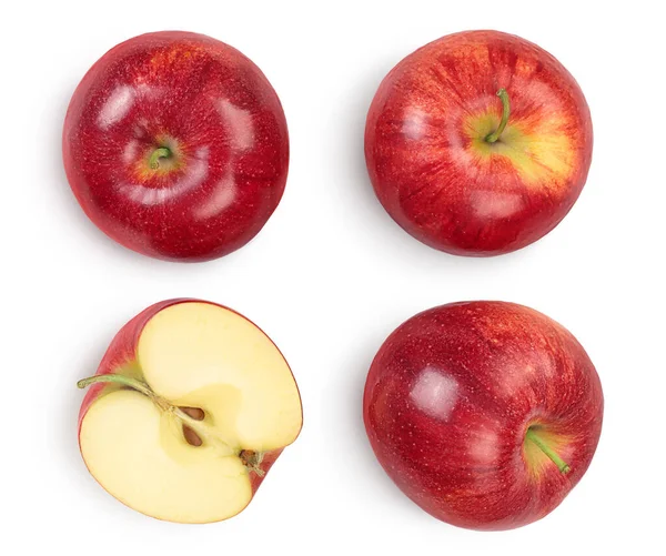 Red apple with half isolated on white background with clipping path and full depth of field. Top view. Flat lay. Set or collection — Stock Photo, Image