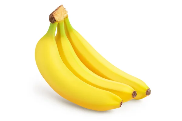 널빤지 길 이 있고 전기장의 깊이 가 있는 흰 배경에 떼 지어 져 있는 바나나 다발. — 스톡 사진