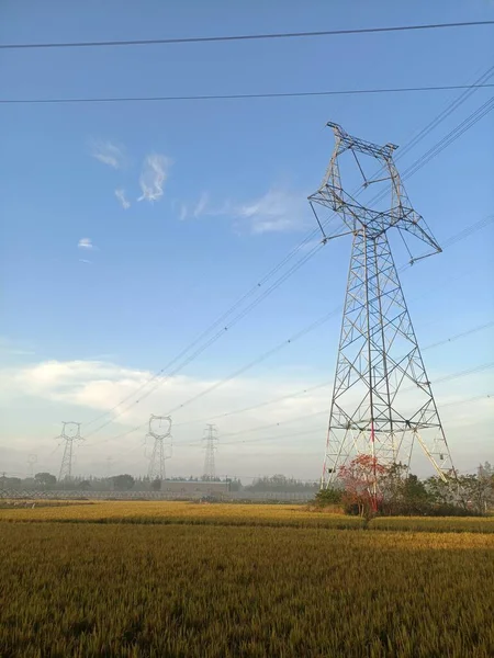 stock image high voltage power line on a background of blue sky