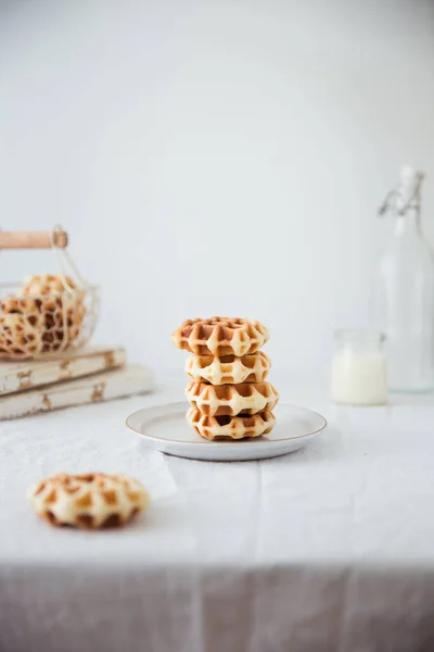 Homemade Waffles Milk Cookies White Background — Stock Photo, Image