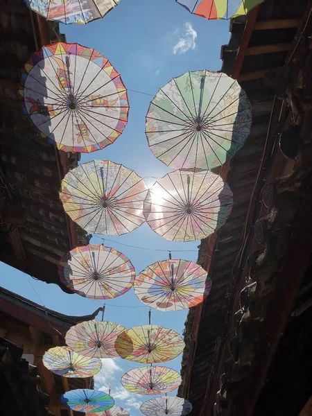 stock image colorful umbrellas in the city