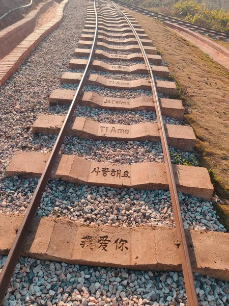 railway tracks on the road