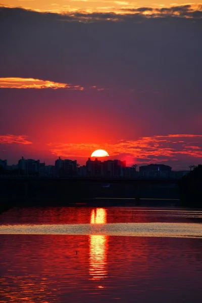 stock image sunset over the lake