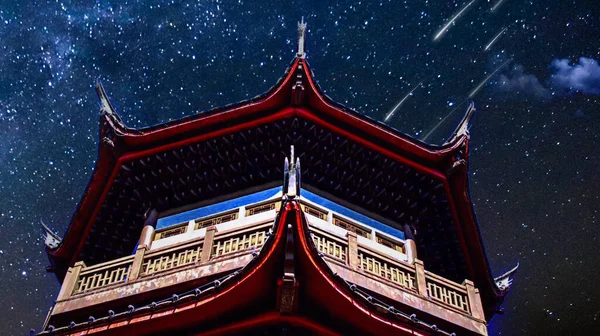 chinese new year\'s roof with stars and moon
