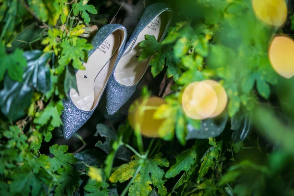 wedding rings on the groom's shoes