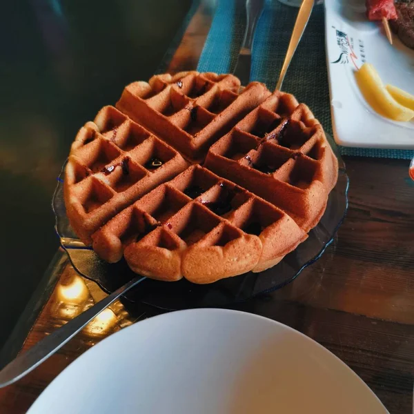 Homemade Waffles Chocolate Honey — Stock Photo, Image