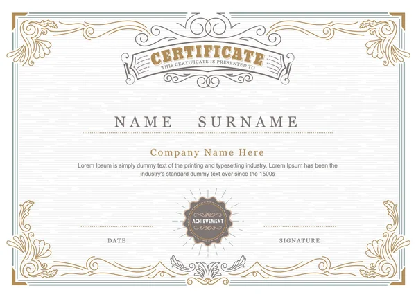 Achievement certificate elegant flourishes antique frame vintage — Stock Vector