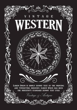 Batı sınırını vintage çerçeve güzelleşmek afiş vektör çizim