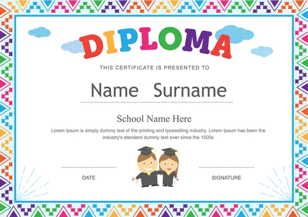 Çocuklar diploma okul öncesi sertifika İlköğretim Okulu şablonu ba