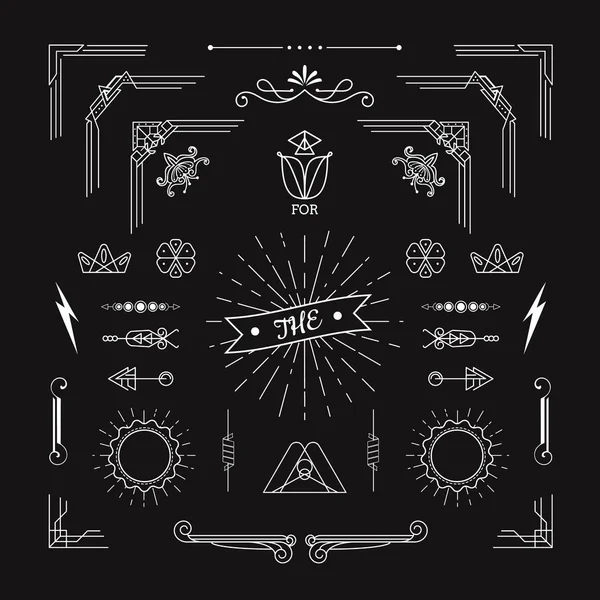 Vintage geometrik şekil öğeleri doğrusal ince çizgi sanat Aralık kümesi