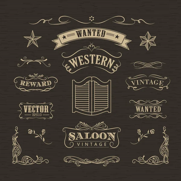 Western hand drawn banners vintage badge vector — Stock Vector