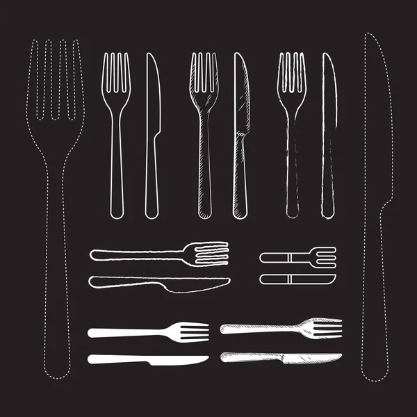 Set cuchillo y tenedor dibujado a mano vector Ilustraciones — Archivo Imágenes Vectoriales