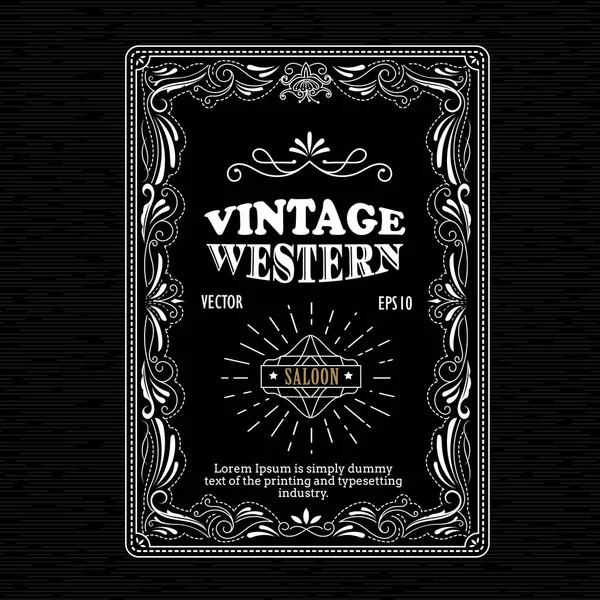 Vintage kare sınır Batı etiketi çizilmiş retro oyma el bir