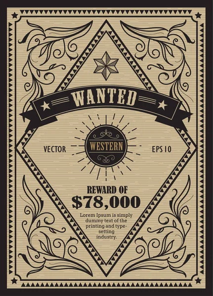 Západní vintage rám starožitný label chtěl retro ručně kreslenou vect — Stockový vektor