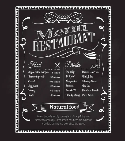 Menu de restaurante desenhado à mão blackboard vintage frame label vector — Vetor de Stock