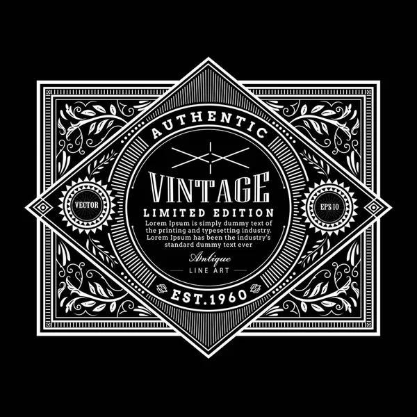 Vintage rám hranice západní label starožitný ručně tažené gravírování — Stockový vektor