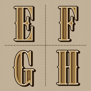 Batı alfabesi harfleri vintage tasarlamak vektör (e, f, g, h)