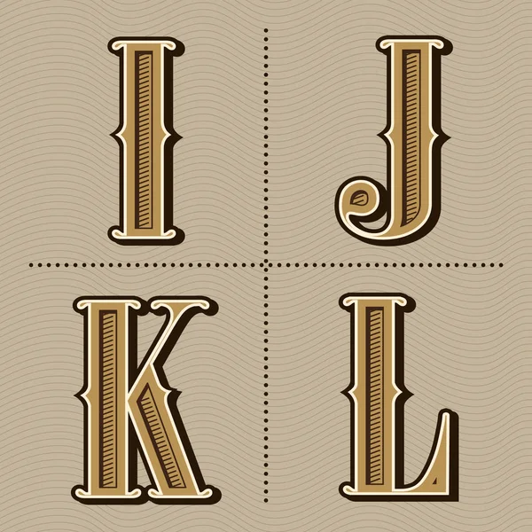 西洋のアルファベット文字ビンテージ デザイン ベクトル (私、j、k、l) — ストックベクタ