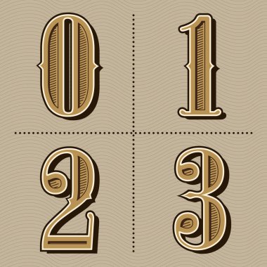Batı alfabesi harfleri vintage numaraları tasarlamak vektör (0,1,2,3)