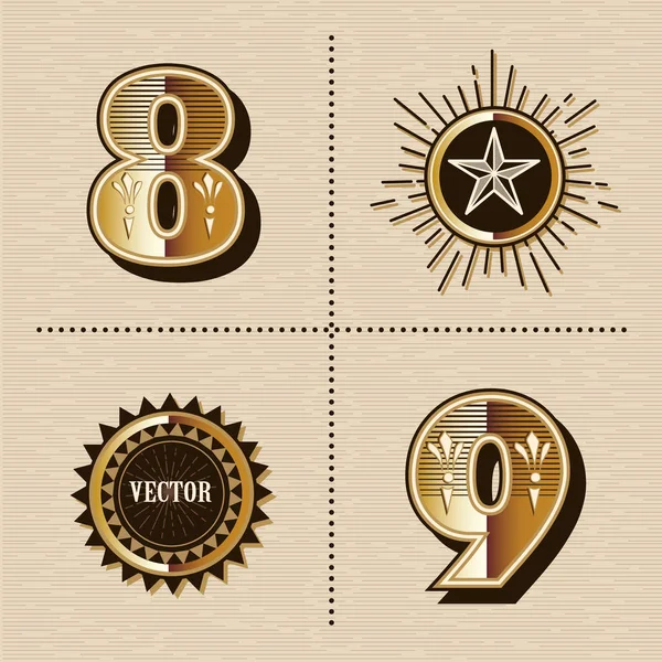 Vintage západní čísla abeceda písmena písma design vektor osvětlení — Stockový vektor